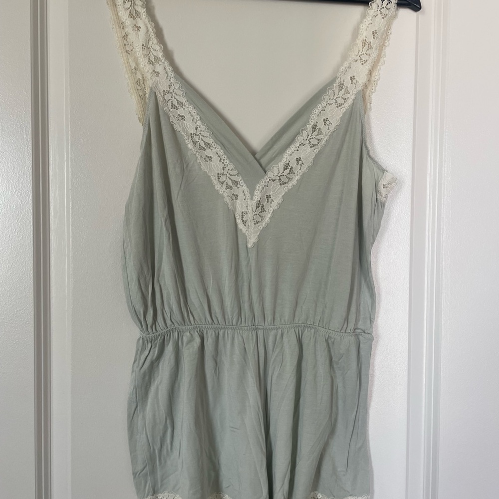 Oysho Lace Trimmed Romper in light mint